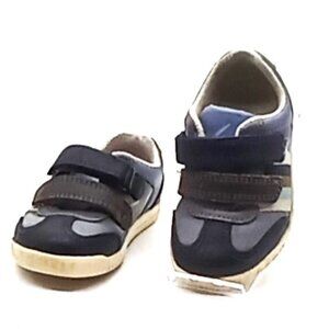 Clarks Boys Shoe Sneaker Size 5 W Hook & Loop Leather Uppers Multi Stripes